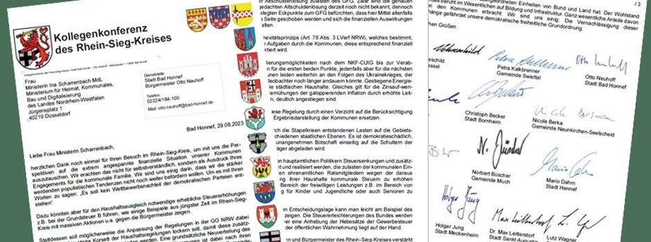 Kommunale Finanzen: die Bürgermeister*innen des Rhein-Sieg-Kreises wenden sich an die Landesregierung