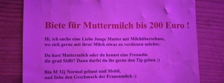 Mann sucht in Mainz nach Muttermilch zum Eigenverzehr
