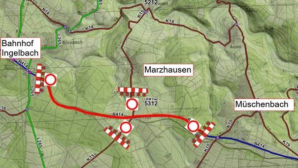 Erneuerung der Fahrbahn der B414 zwischen Bahnhof Ingelbach und der K21 Abfahrt Marienstatt